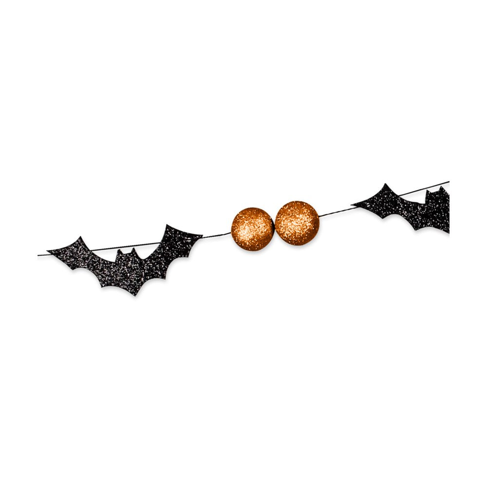 Glittered Bat & Orange Ball Garland