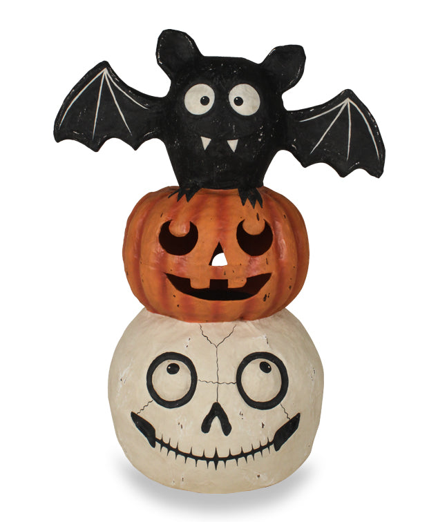 "Halloween Totem Pole with Skull, Pumpkin & Bat"