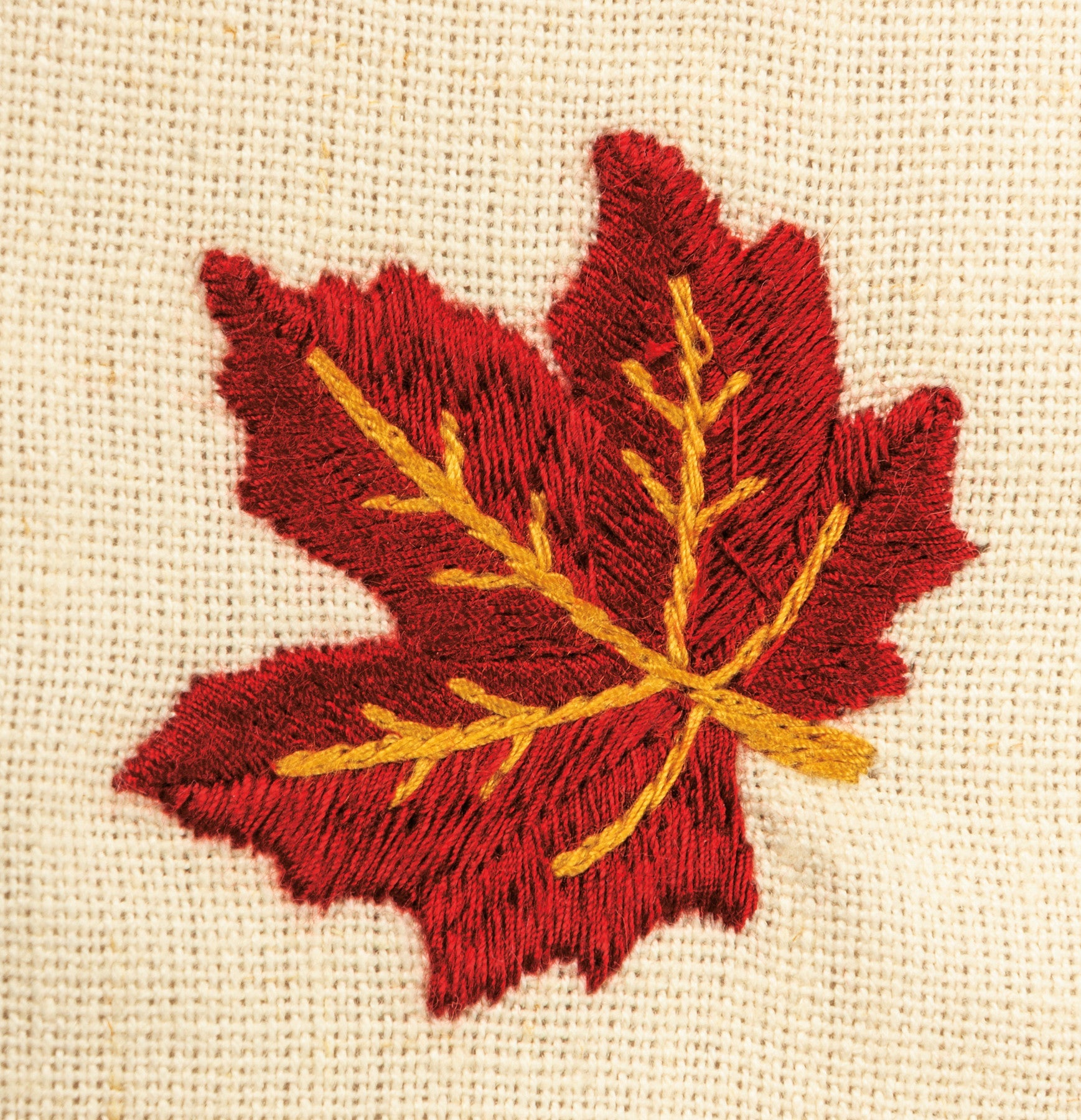 Embroidered Fall Leaves Linen Table Runner