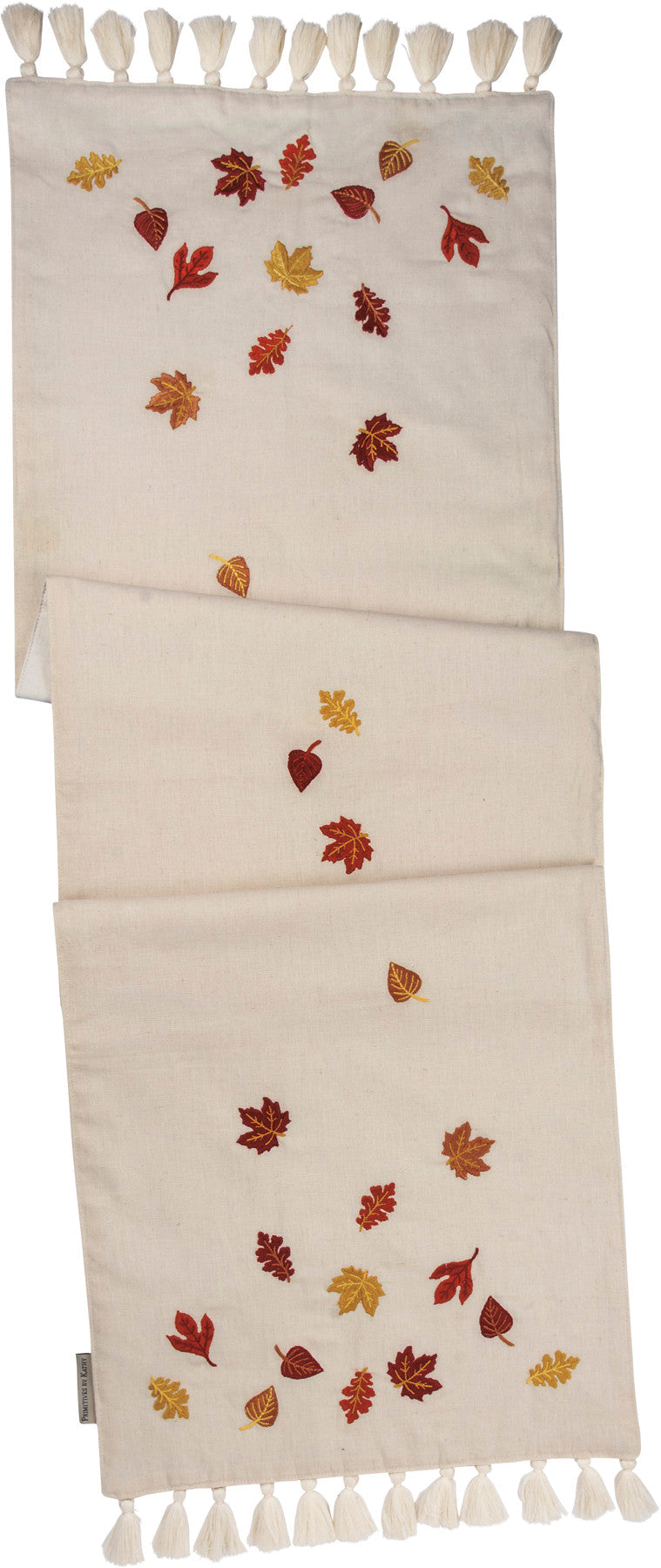 Embroidered Fall Leaves Linen Table Runner