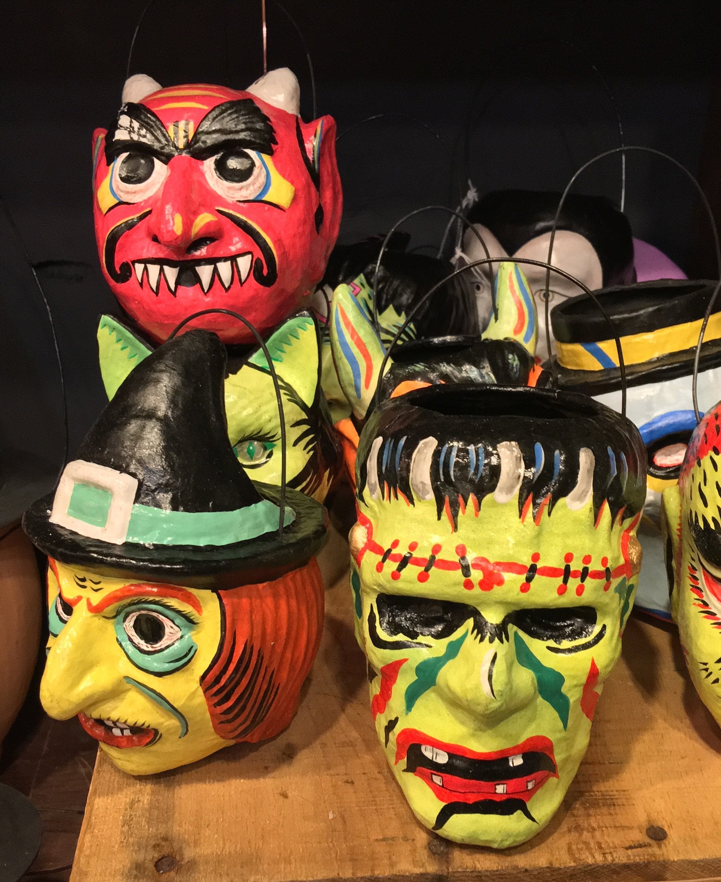 6 - Neon Mask Character Buckets - Paper Mache