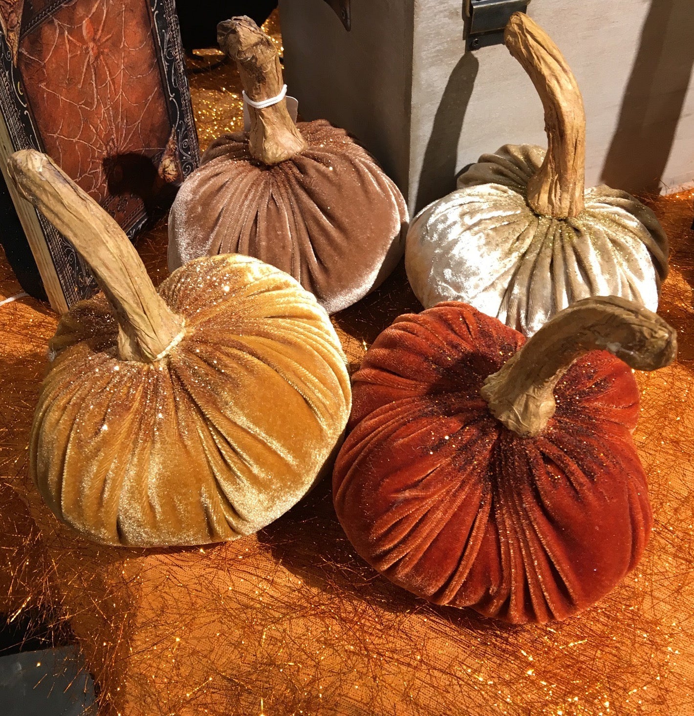 Glittered Velvet Pumpkins - Small