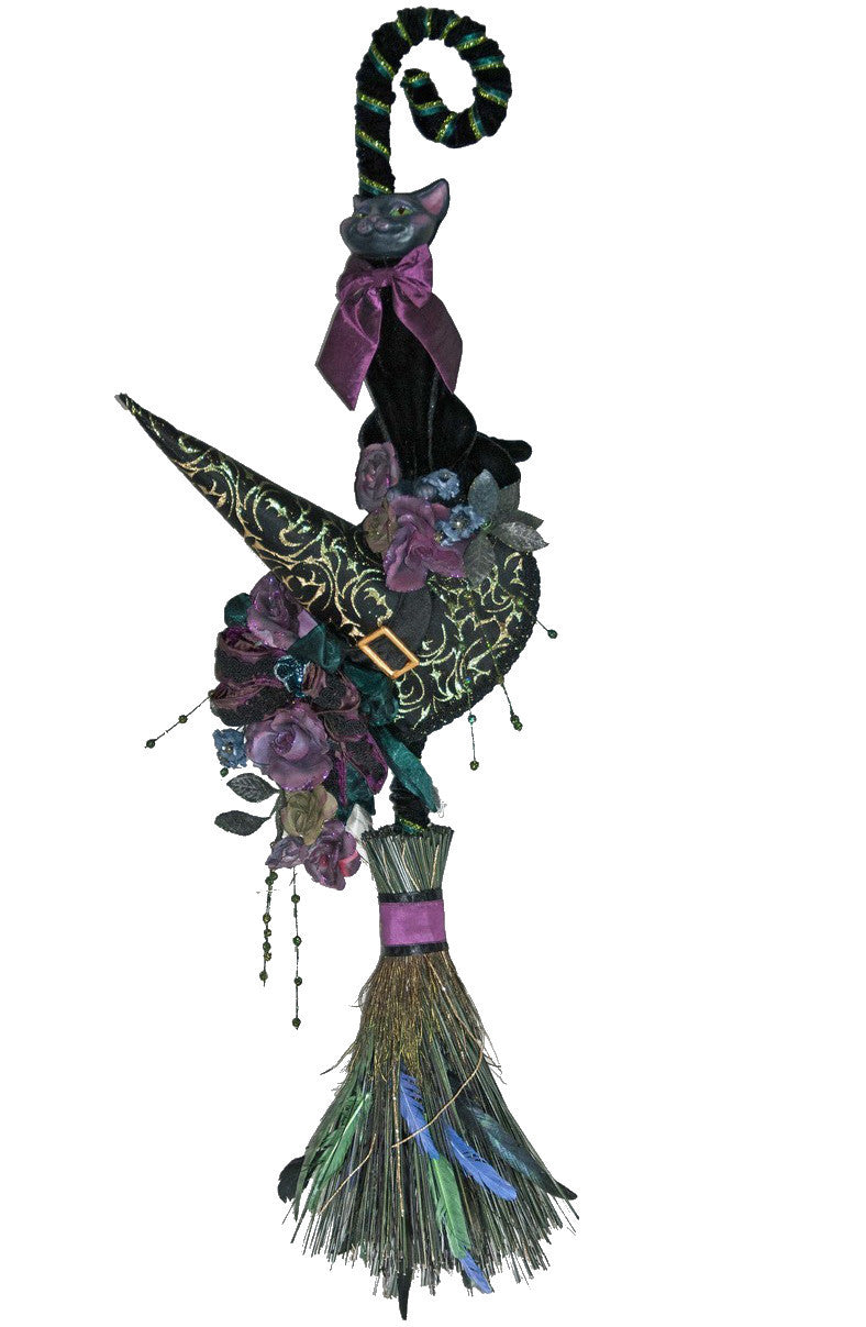 "Witches Broom with Cat & Hat Door Decor - 48"" tall"